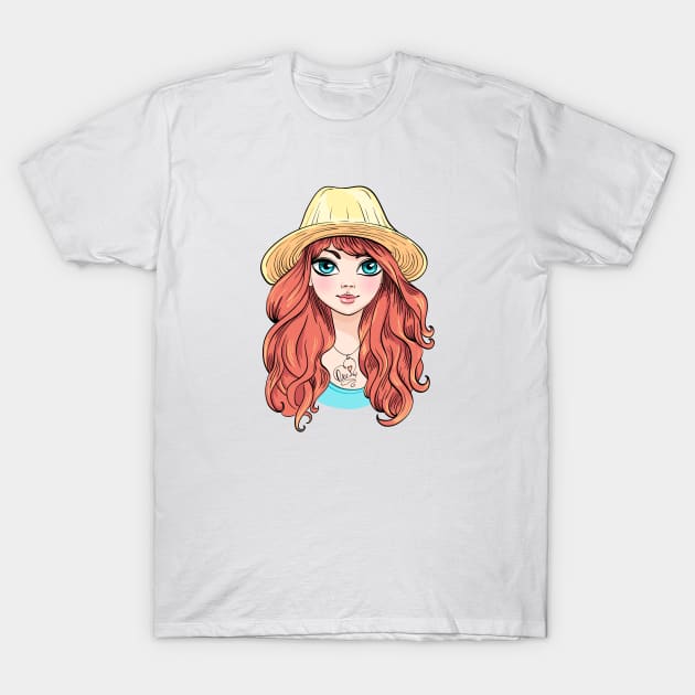 Girl in hat with red hair T-Shirt by kavalenkava